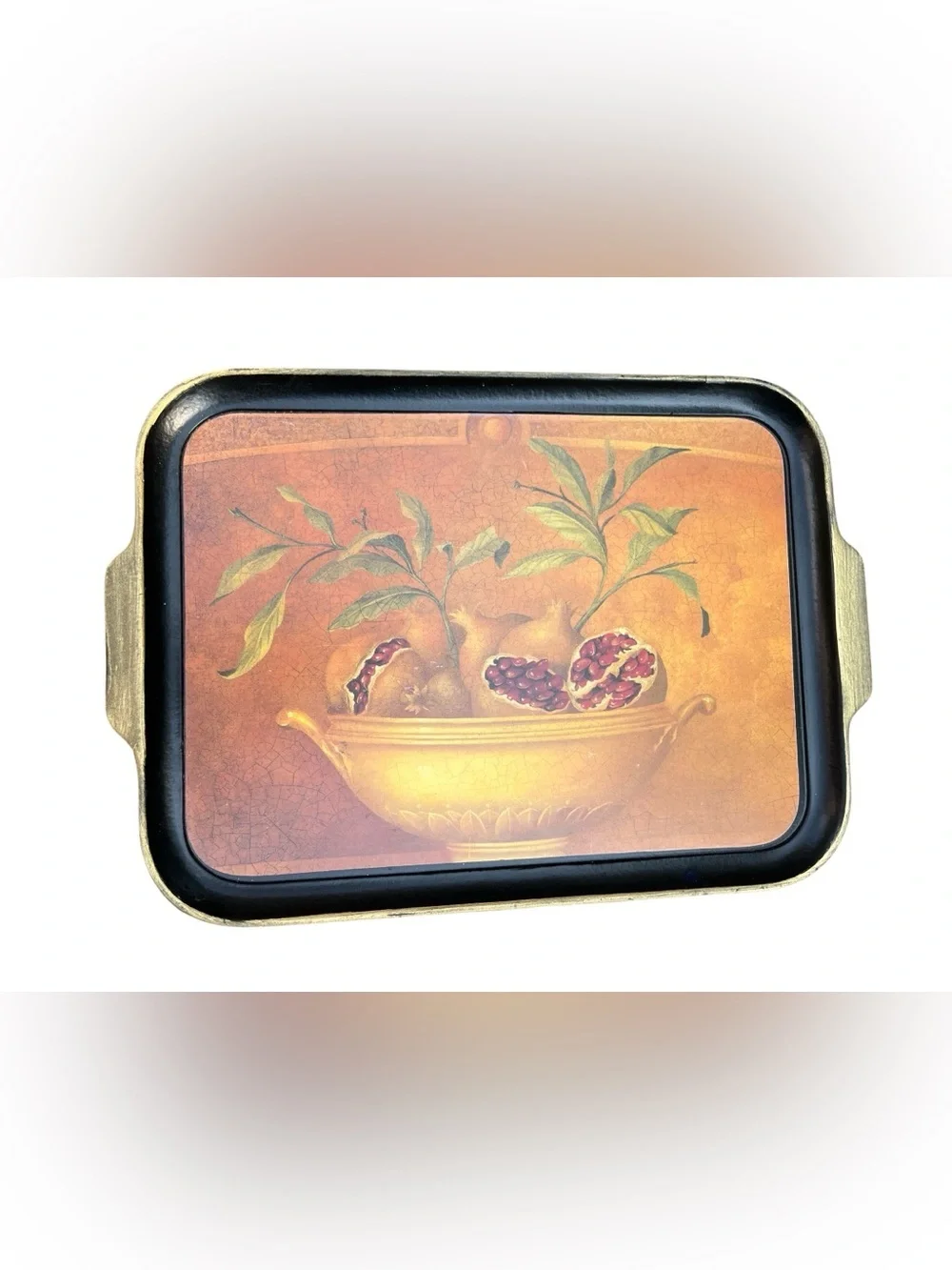 Italian Gold Pomegranate Fruit Still Life Tray - ITALY